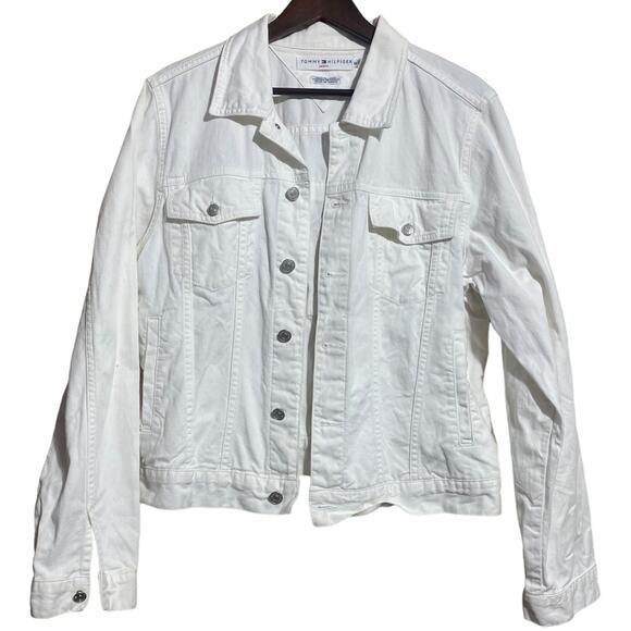 VINTAGE Y2K Tommy Hilfiger white denim jacket with embroidered logo on back XL - Picture 2 of 10